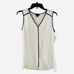 Halogen Black Trim White Sheer V-Neck Knit Sleeveless Top